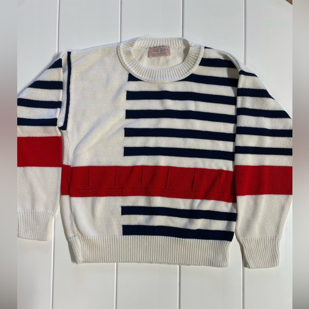 Vintage Classic Directions Nautical Preppy Sailboat Sweater, Size S, EUC